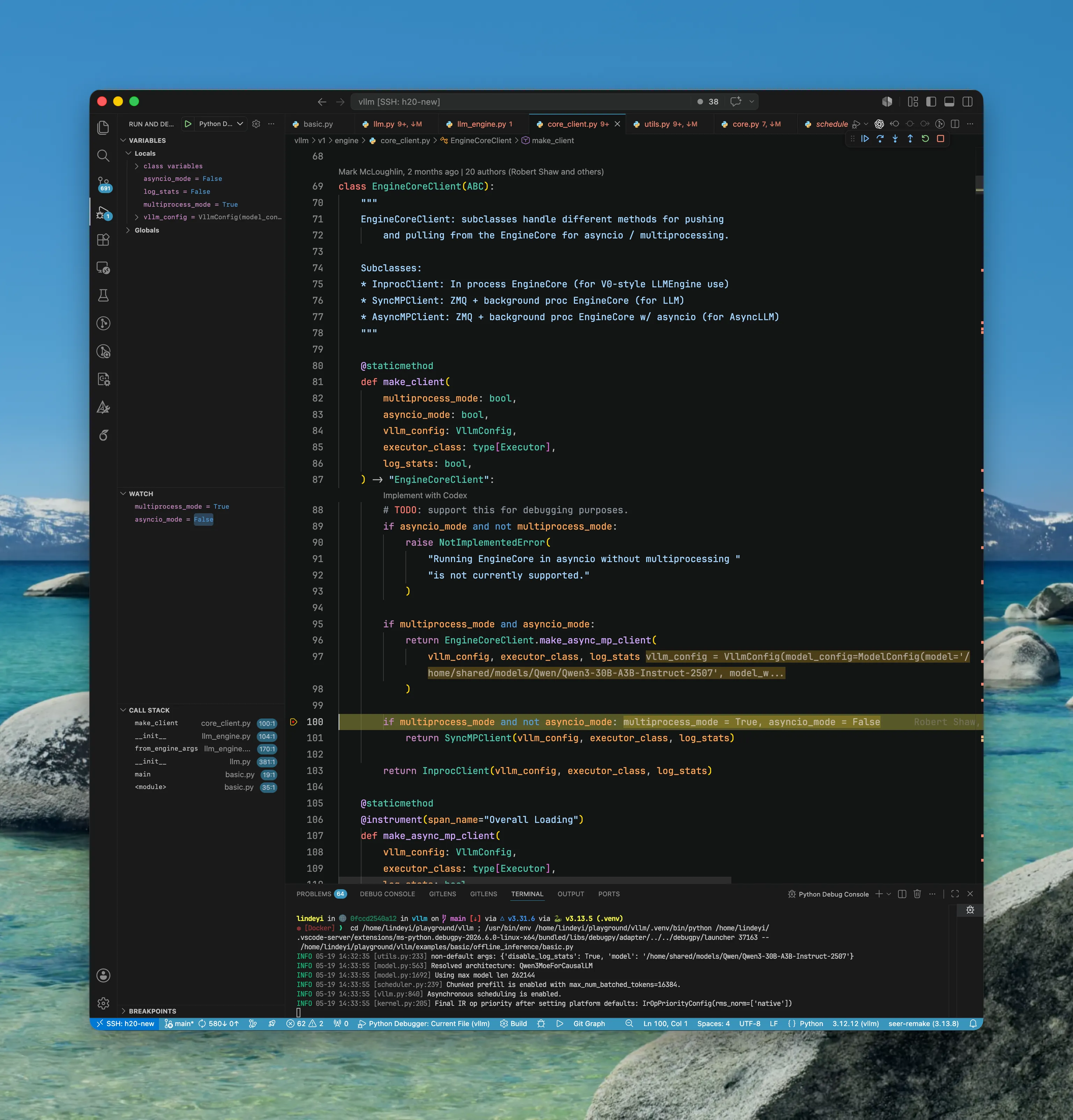 在目前的配置下,EngineCoreClient 启动 SyncMPClient。